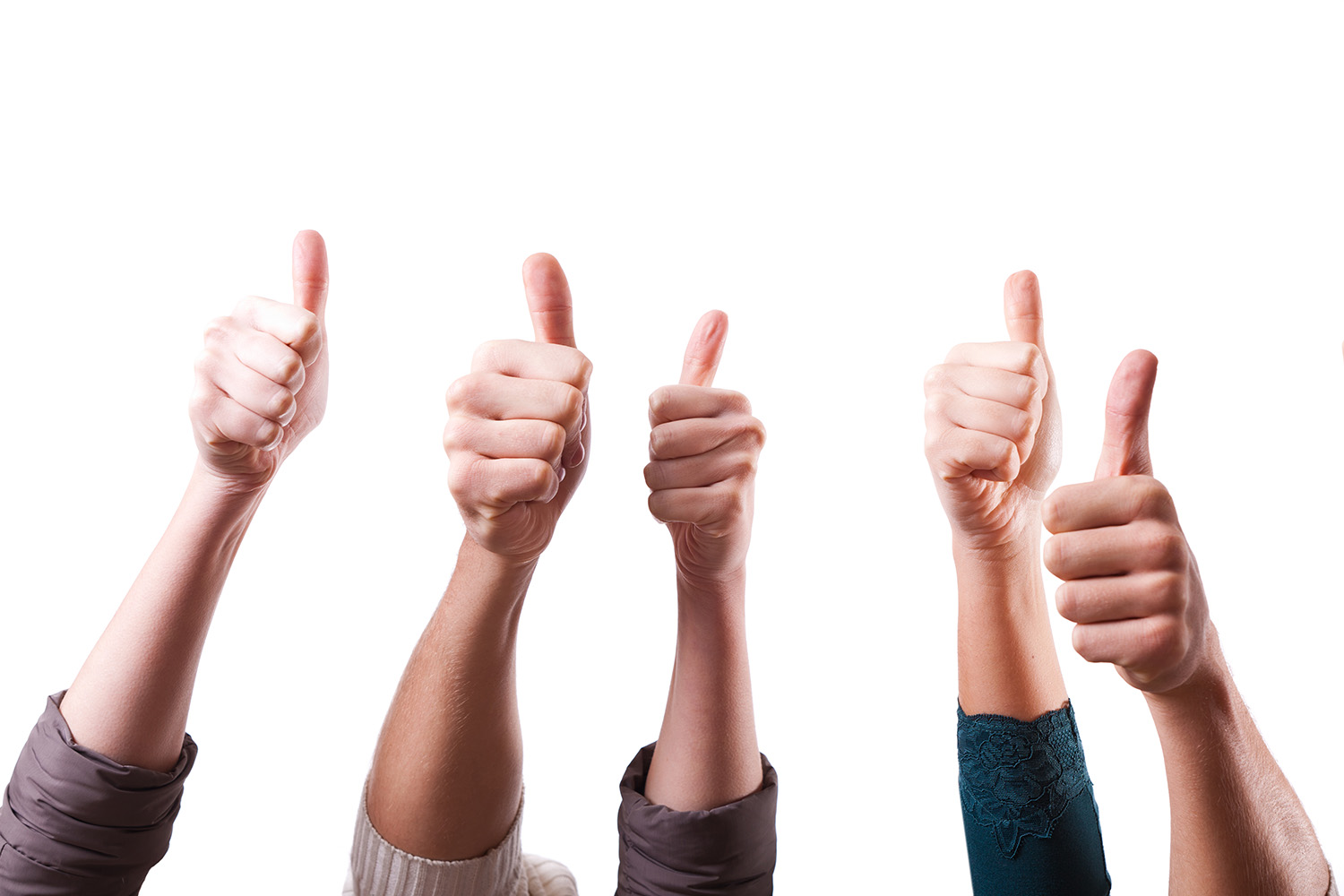 Online reviews and customer feedback - an image of five hands, all raised, and all are showing a thumbs up.