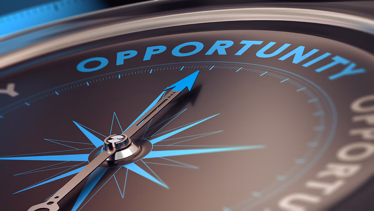 Go where customers are searching: a compass needle pointing to the word "opportunity"