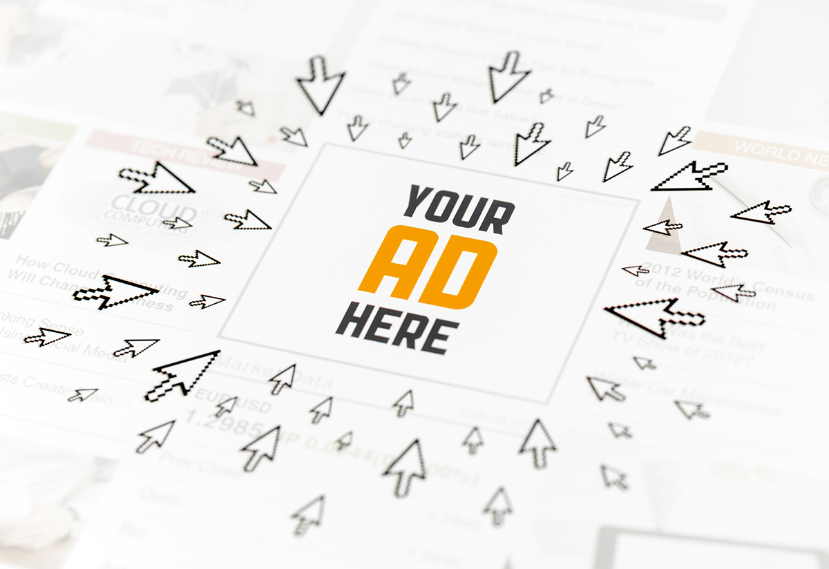 An image with the phrase "Your Ad here" in its center with lots of arrow icons pointing into it. 